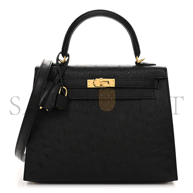H**mes master a black ostrich kelly 25 with gold hardware (25*17*7cm)